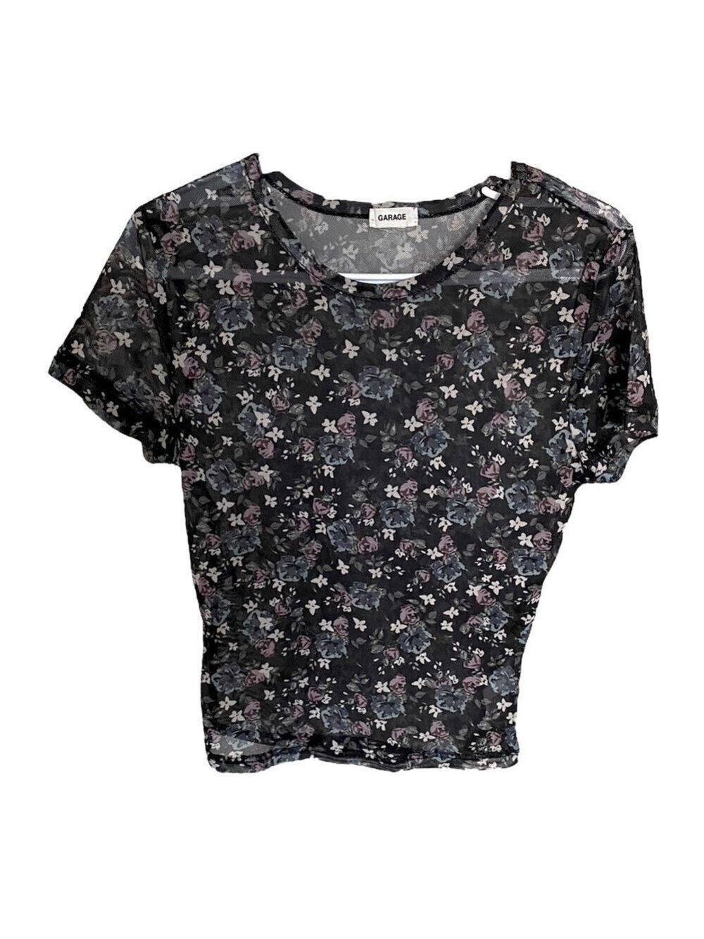 Garage Sheer Tee Floral Black Size XS